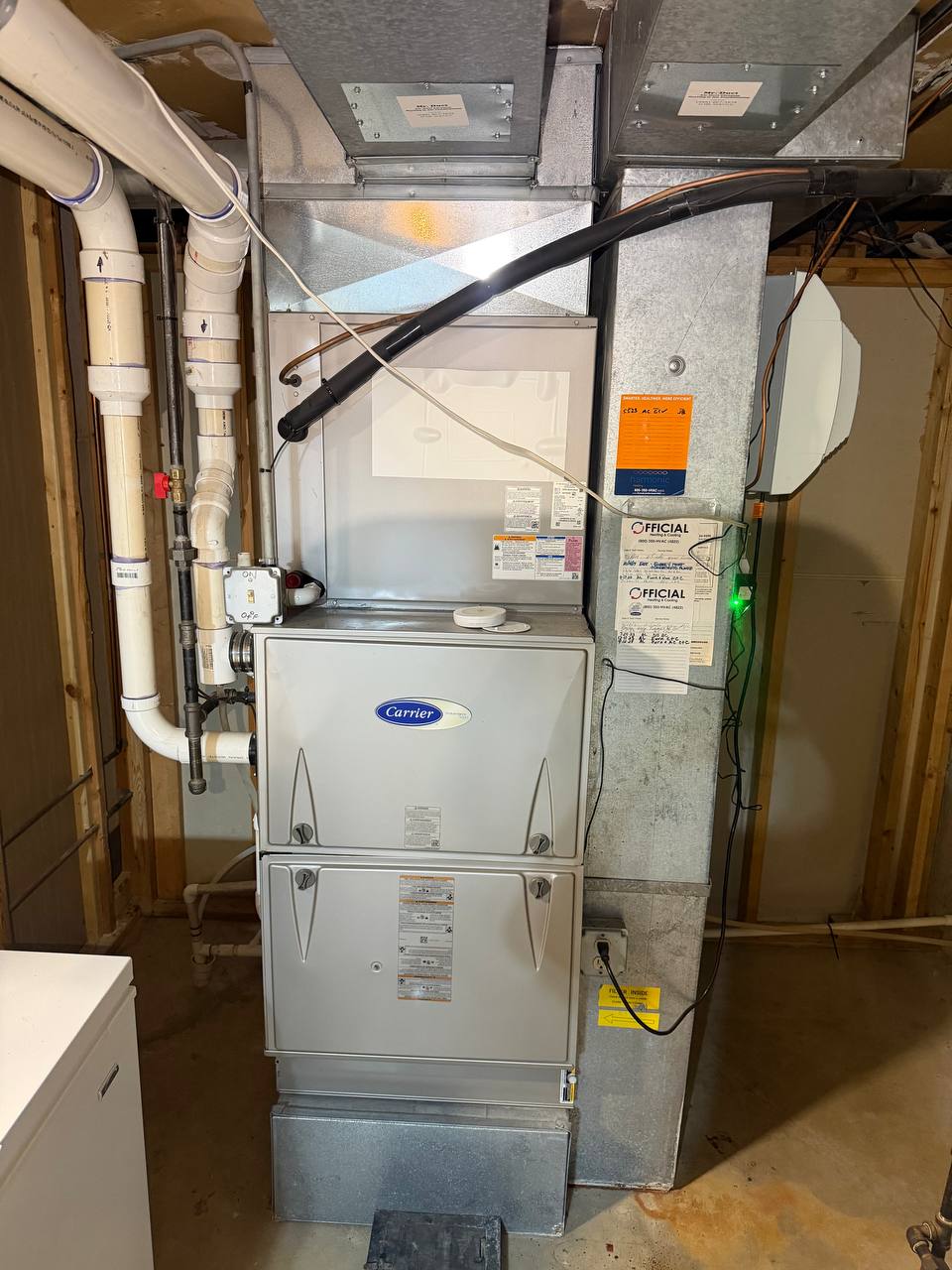 Newly installed Carrier high-efficiency furnace and HVAC system